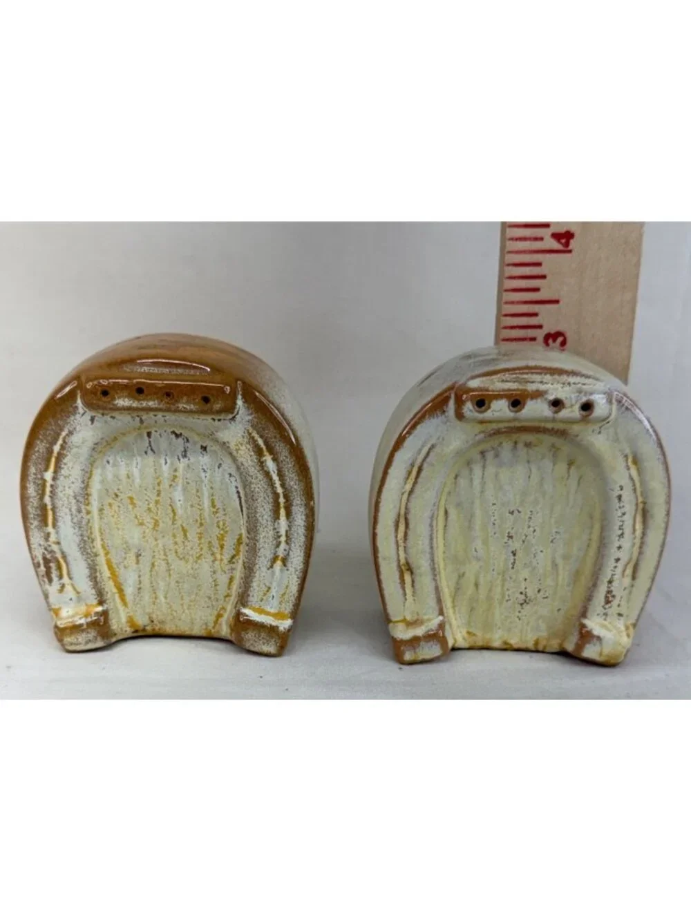 Frankoma Pottery Plainsman Gold Horseshoe Salt & Pepper Shakers Set
